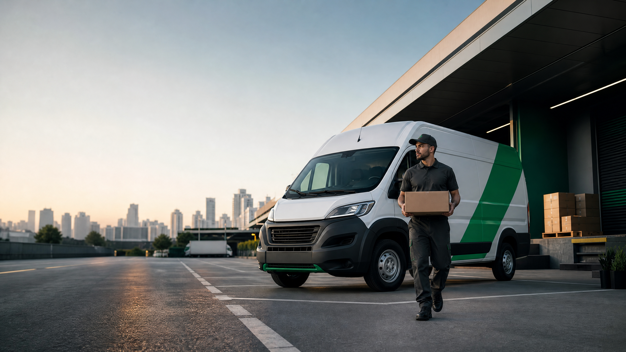 Entregador e van de logística Anjun Express